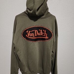 Von Dutch Olive Green Sweater with Orange Logo